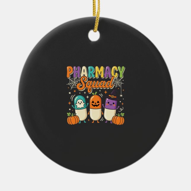Pharmacy Squad Halloween Ghost Pills Design_1 Ceramic Tree Decoration (Front)