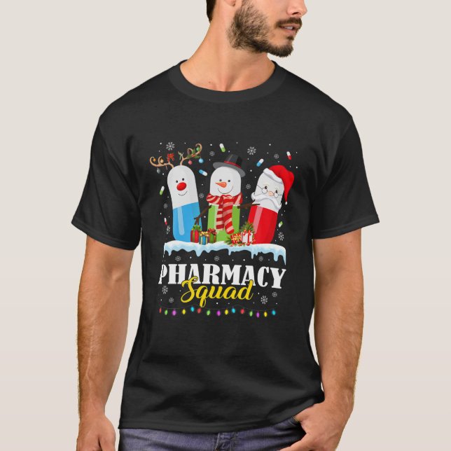 Pharmacy Squad Pills Snowman Reindeer Santa Claus T-Shirt (Front)