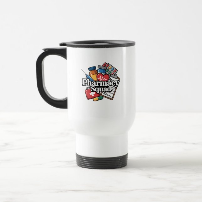 'Pharmacy Squad'. Travel Mug (Left)