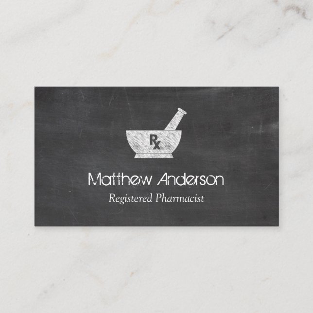 Pharmacy Symbol Mortar and Pestle - Chalkboard Business Card (Front)