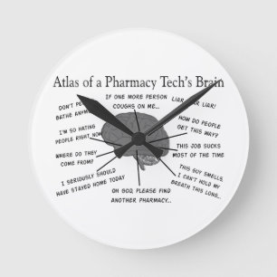 Pharmacy Tech "Atlas of Pharmacy Tech Brain" Round Clock