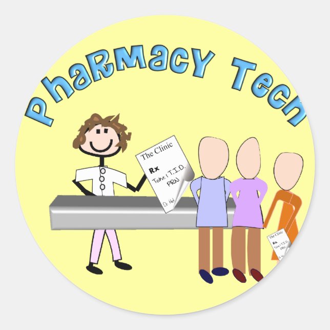 Pharmacy Tech Gifts Stick People Design Classic Round Sticker (Front)