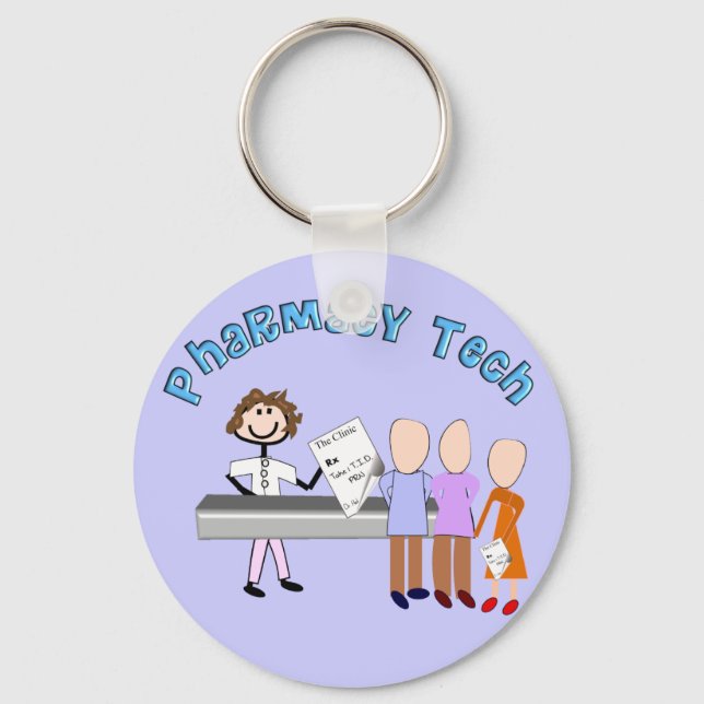Pharmacy Tech Gifts Stick People Design Key Ring (Front)