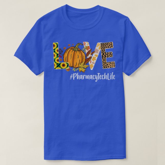 Pharmacy Tech Love Fall Pumpkin leopard Halloween  T-Shirt (Design Front)