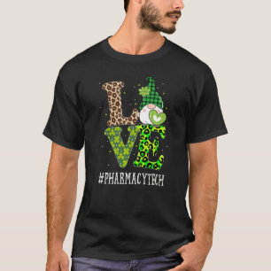 Pharmacy Tech Love St Patricks Day Gnome Leopard W T-Shirt