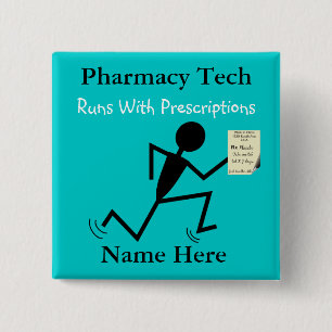 Pharmacy Tech Name Pins Badge Blue