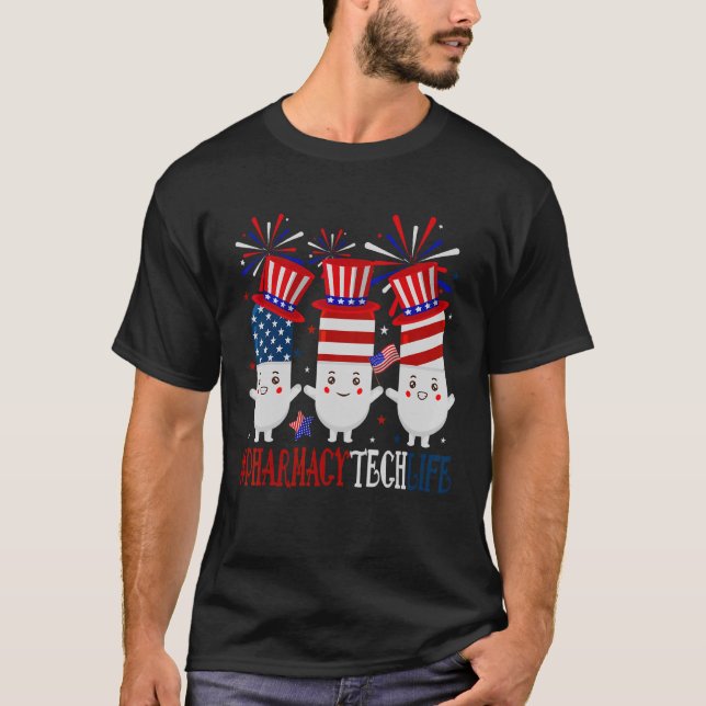 Pharmacy Tech Pills American Patriotic 4th Of July T-Shirt (Front)