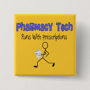 Pharmacy Tech "Runs With Prescriptions" T-Shirts 15 Cm Square Badge