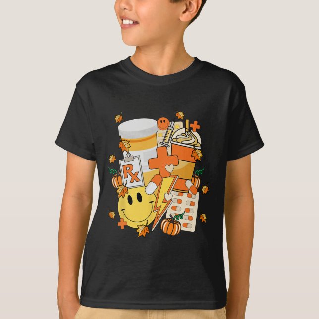 Pharmacy Tech Technician Pharmacist Student Fall V T-Shirt (Front)