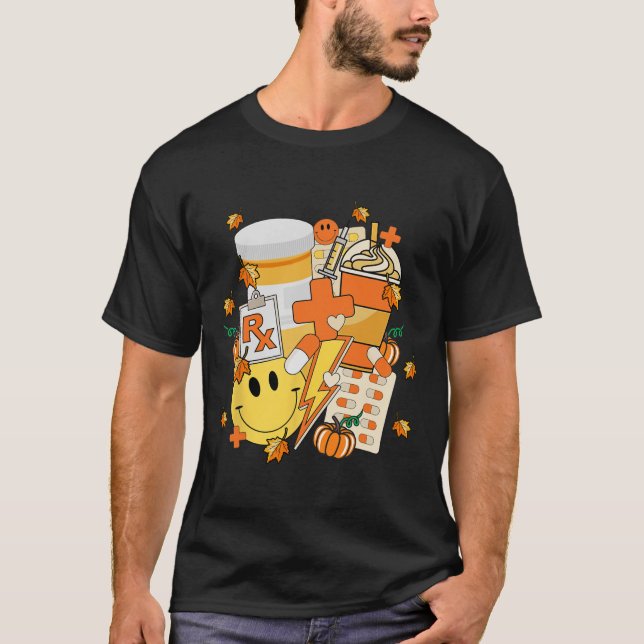 Pharmacy Tech Technician Pharmacist Student Fall V T-Shirt (Front)