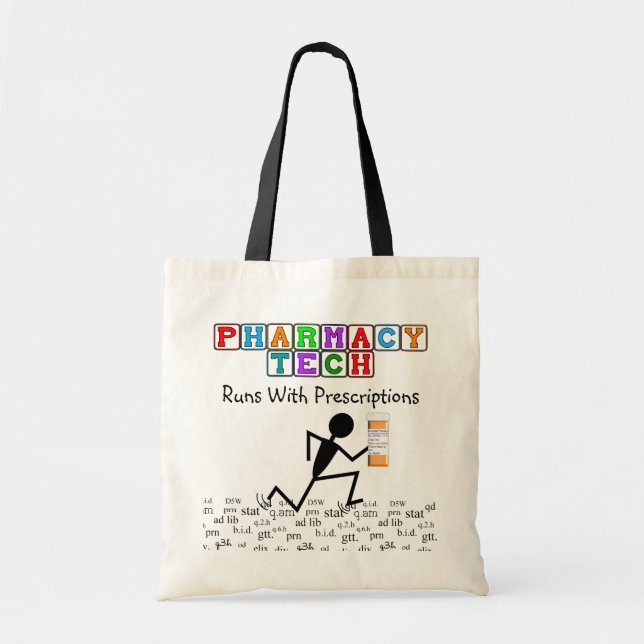 Pharmacy Tech Tote With Rx Abbreviations Stickman (Front)
