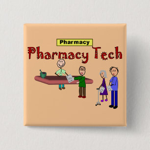 Pharmacy Tech With Customers Design 15 Cm Square Badge