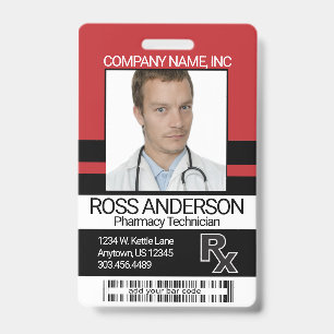 Pharmacy Technician Photo Badge - Dark Red & Black ID Badge