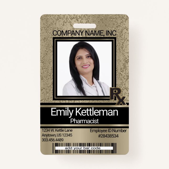 Pharmacy Technician Photo Badge - Gold ID Badge (Front)
