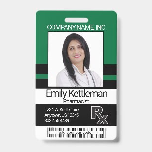Pharmacy Technician Photo Badge - Green and Black ID Badge