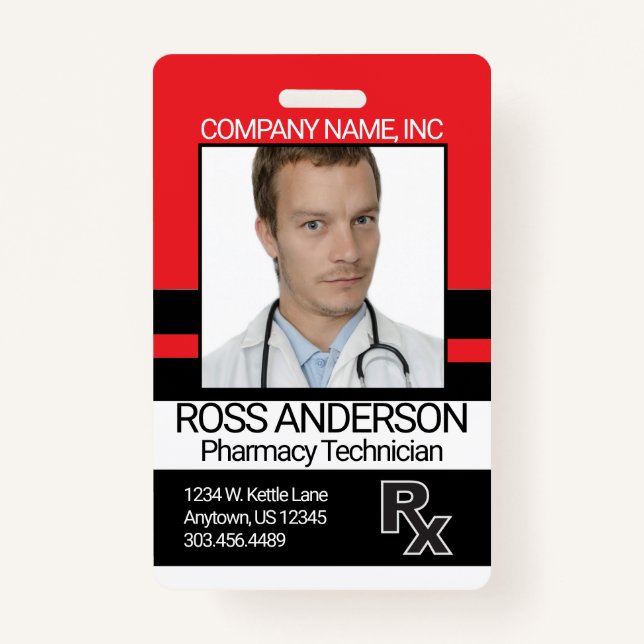 Pharmacy Technician - Red and Black ID Badge (Front)