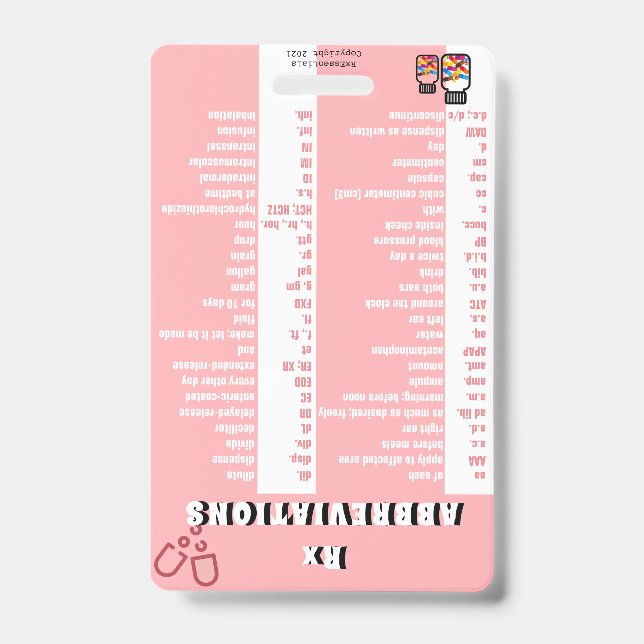 Pharmacy Technician - Rx Abbreviations (S2) Badge ID Badge (Front)
