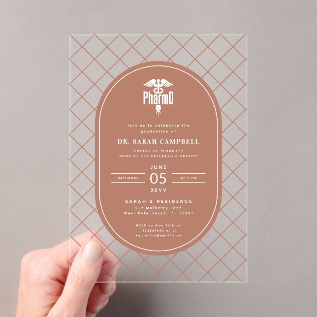 PharmD Doctor of Pharmacy Graduation Check Pattern Acrylic Invitations (Insitu (Handheld))