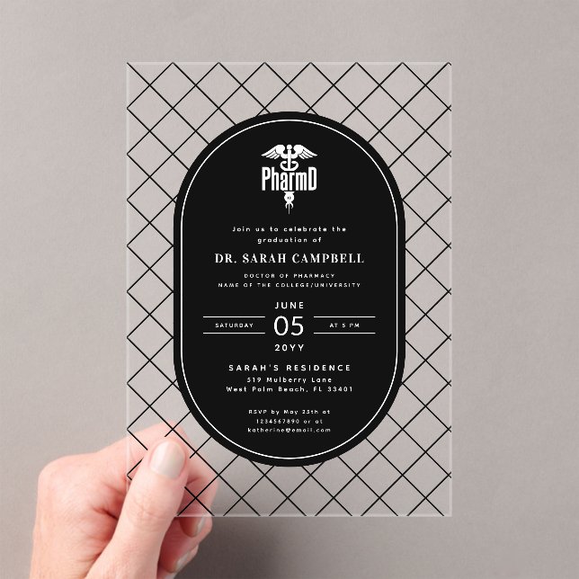 PharmD Doctor of Pharmacy Graduation Check Pattern Acrylic Invitations (Insitu (Handheld))