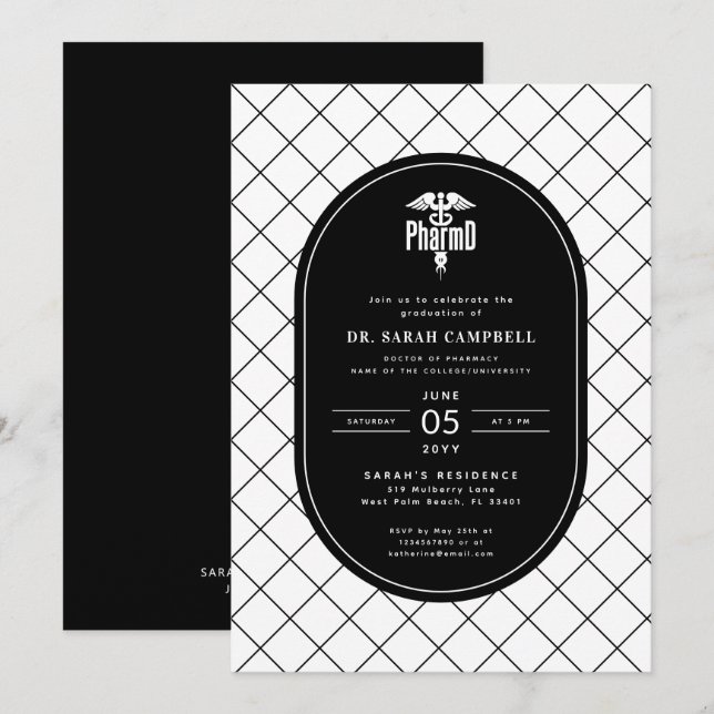 PharmD Doctor of Pharmacy Graduation Check Pattern Invitation (Front/Back)