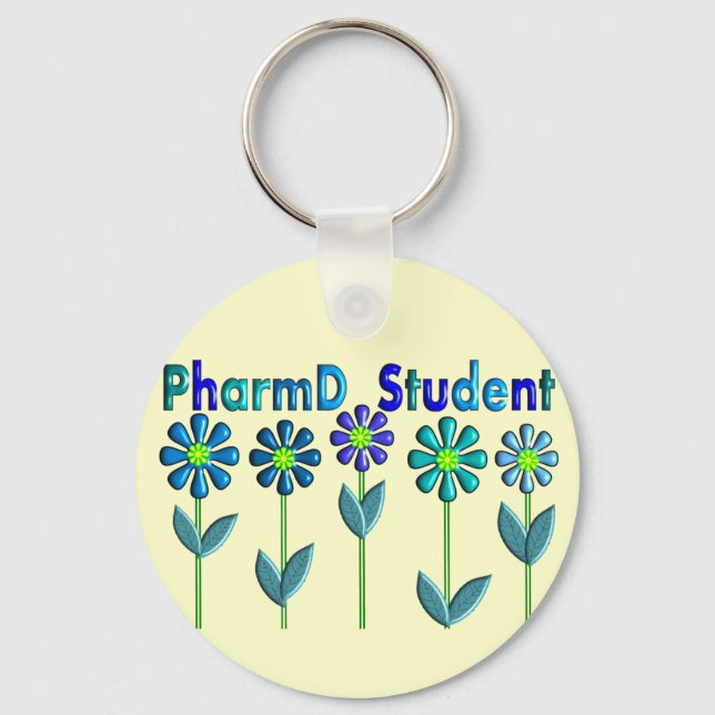 PharmD Student BLUE FLOWERS Key Ring (Front)