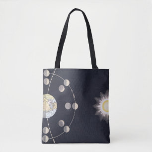 Phases of Moon with Earth & Sun, Vintage Astronomy Tote Bag