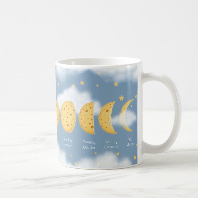 Phases of the Cheese Moon Grey Sky Lunar Chart Coffee Mug (Right)