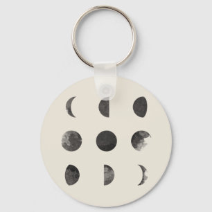 Phases of the Moon Lunar Watercolor Key Ring