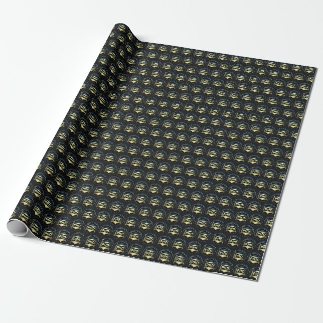 Phd cap gold black pattern doctoral degree  wrapping paper (Unrolled)