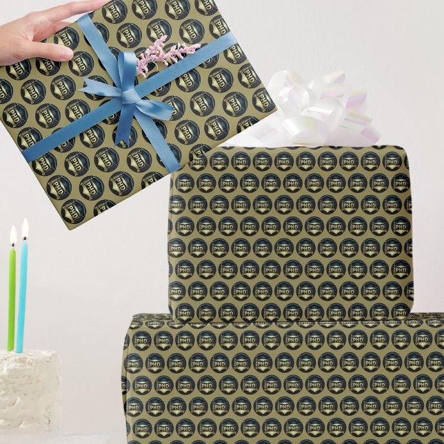 Phd cap gold black pattern doctoral degree  wrapping paper (Creator Uploaded)