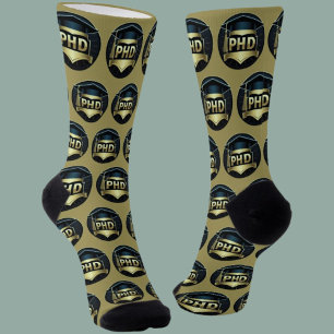 Phd cap gold black pattern doctoral student  socks