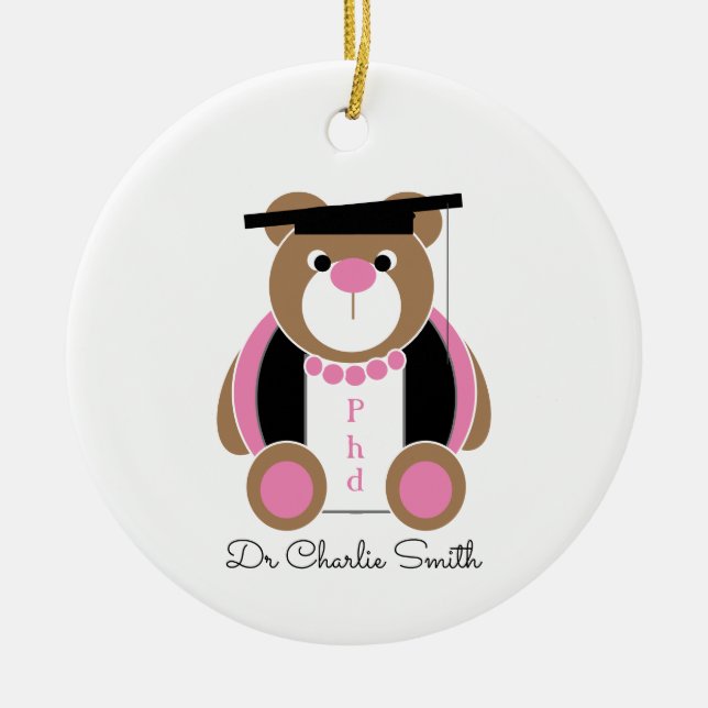 Phd congratulations bear ceramic tree decoration (Front)