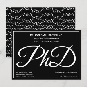 PhD degree Black Graduation Party Invitation