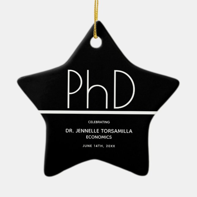 PhD degree Black Keepsake Graduation Ceramic Tree Decoration (Front)