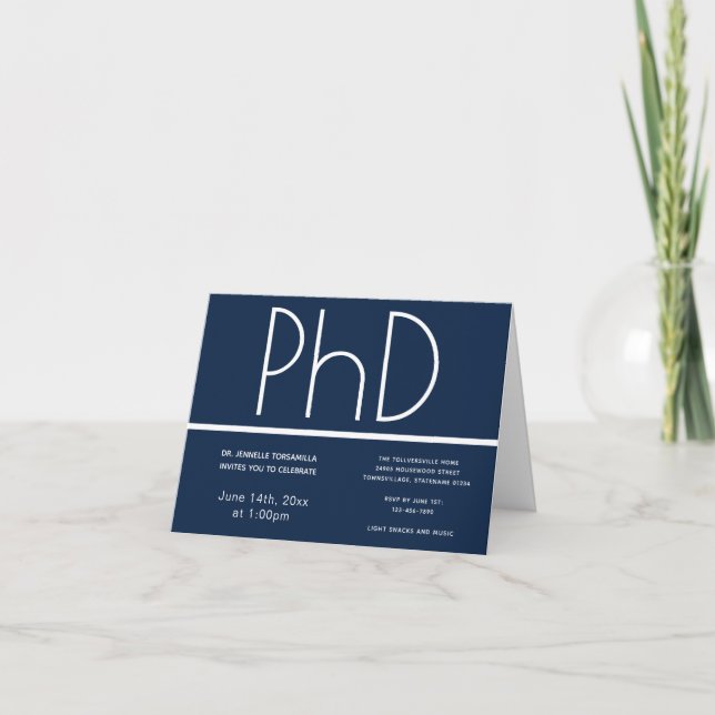 PhD degree Blue White Folded Graduation Party Invitation (Front)