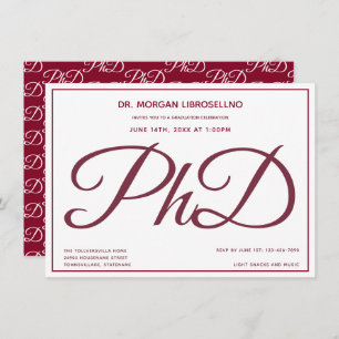 PhD degree Burgundy White Graduation Party Invitation