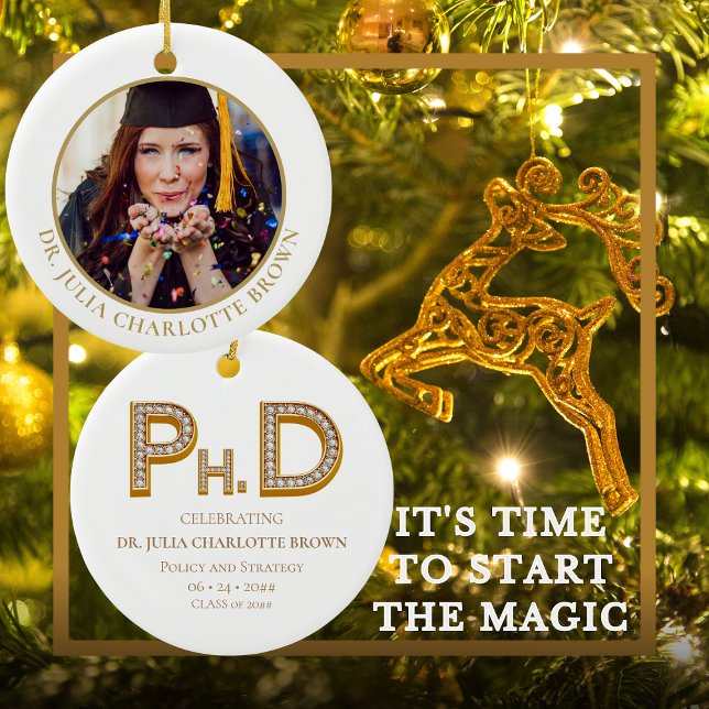 PhD Degree Doctorate Keepsake Gift Christmas Photo Ceramic Tree Decoration (PhD Degree Doctorate Keepsake Christmas Gift with Photo Graduation Gift Present for PhD graduate)