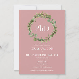 PhD Degree Dusty Rose Garland Graduation Invitation