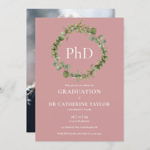 PhD Degree Dusty Rose Garland Photo Graduation Invitation