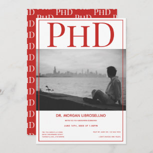 PhD degree Graduate Photo Red Graduation Party Invitation