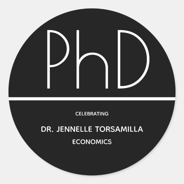 PhD degree Graduation Party Black Classic Round Sticker (Front)
