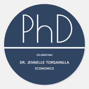 PhD degree Graduation Party  Blue Classic Round Sticker