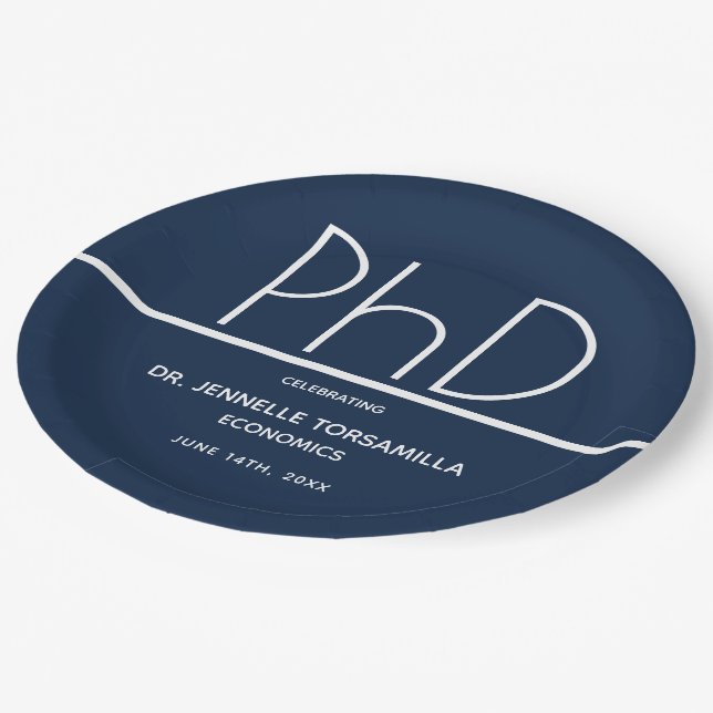 PhD degree Graduation Party Blue Paper Plate (Angled)
