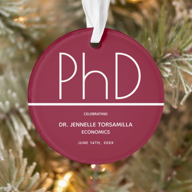 PhD degree Graduation Party Burgundy Keepsake Ornament (Tree)