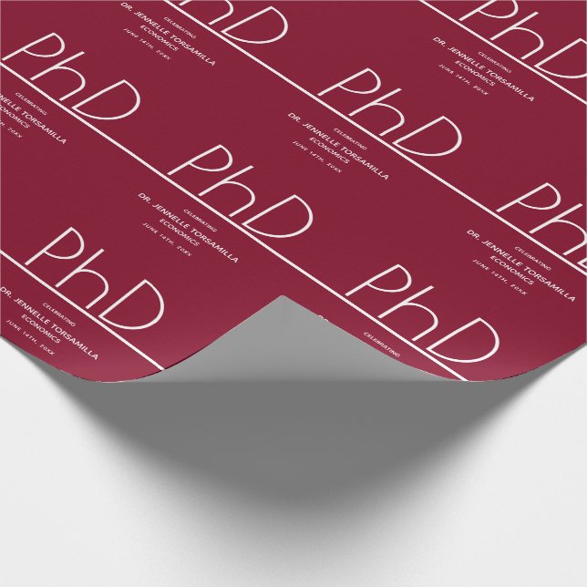 PhD degree Graduation Party Burgundy Wrapping Paper (Corner)
