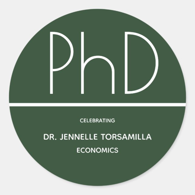 PhD degree Graduation Party Green Classic Round Sticker (Front)