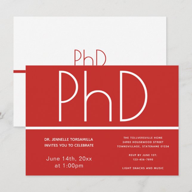 PhD degree Graduation Party Invitation (Front/Back)