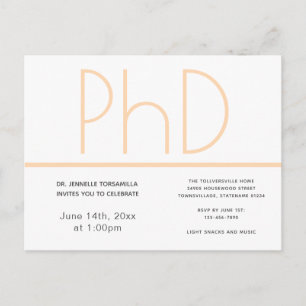 PhD degree Graduation Party Invitation White Postcard