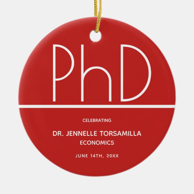 PhD degree Graduation Party Keepsake Ceramic Tree Decoration (Front)