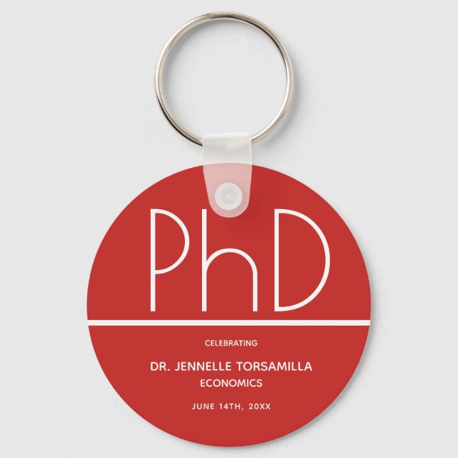 PhD degree Graduation Party Red Favour Keychain (Front)